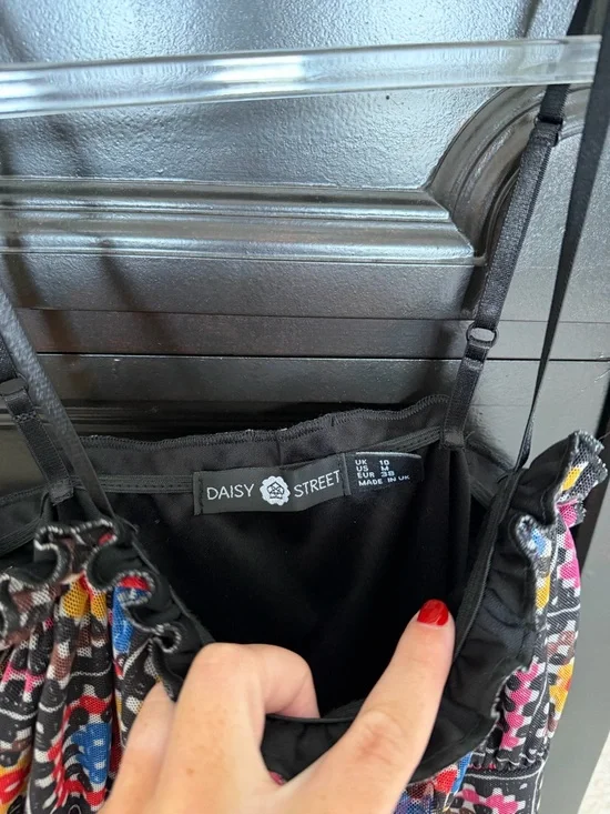 Daisy Black Midi Dress with Multicolor Floral Square Print - Picture 2 of 3